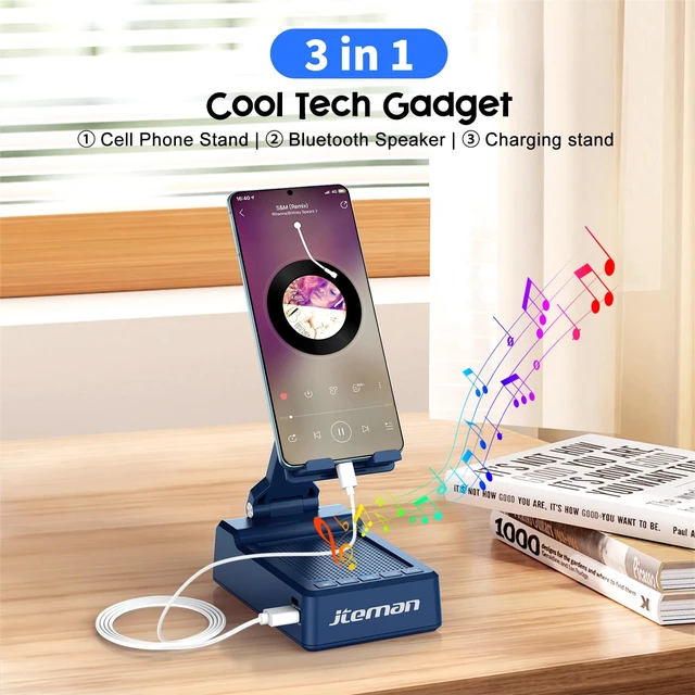 Alt view image 2 of 7 - Gifts for Men Women,Cell Phone Stand with Bluetooth Speaker,Cool Tech Gadgets,Unique Birthday Gifts for Men Husband Mom Dad-Blue