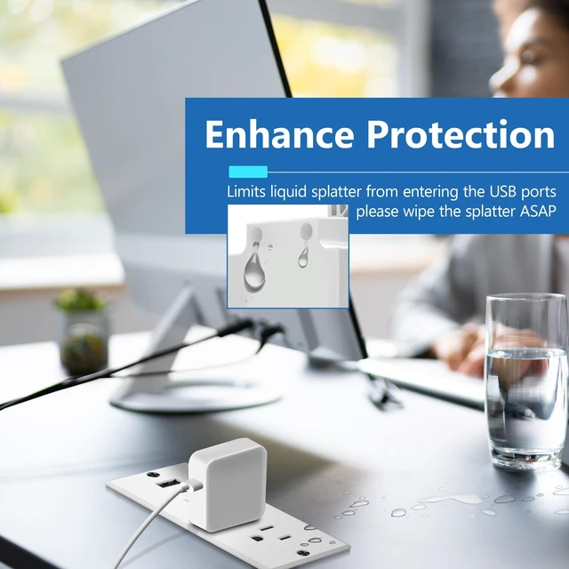 Alt view image 5 of 7 - PD 36W Recessed Outlet Station, USB-A, USB-C, Power Delivery ETL Listed, Matte White, Desktop Power Grommet, Thermoplastic, Tough And Heat Resistant, Easy Installation