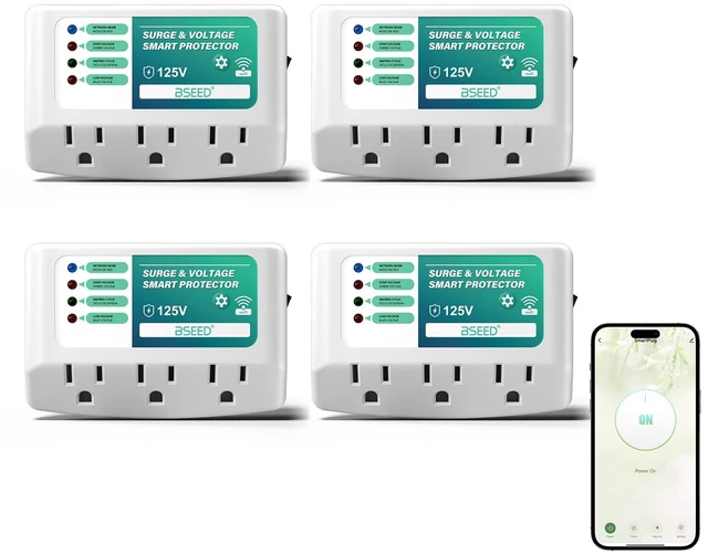 Main image of WiFi Smart Plug, 3 Outlet Surge Voltage Protector with Light Indicator, APP Control, Energy Monitoring, Wall Mount Power Suppressor for Refrigerator/TV/PC, 125V/1875W, FCC Listed,4 Pack