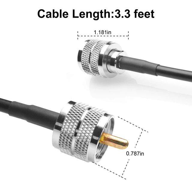 Alt view image 2 of 7 - RG58 Coax Cable PL259 Jumper - 3.3FT Low Loss UHF Male to Male Radio Cable for CB Antenna - VHF HF 50 ohm