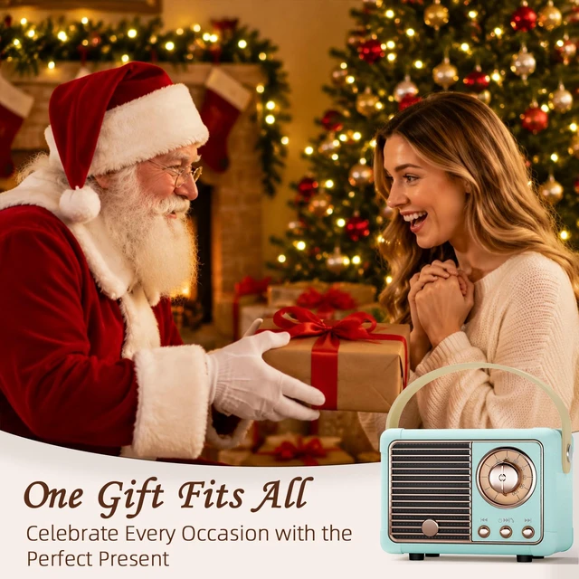 Alt view image 6 of 7 - Retro Bluetooth Speaker Portable Mini Wireless Speaker Vintage Decor Blue Birthday Gifts for Teen Boys,Him, Men,Portable Cute Speaker with Mic, Aesthetic Retro Decor for Home Office Bookshelf