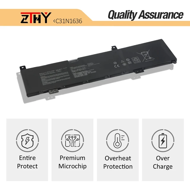 Alt view image 5 of 7 - C31N1636 Battery Replacement for Asus VivoBook Pro 15 N580V N580VD N580VN N580GD NX580V NX580VD X580VD X580VN M580VD M580GD ZenBook Pro UX502VD Laptop Battery N580VD-DM651T 11.49V 47Wh 4165mAh