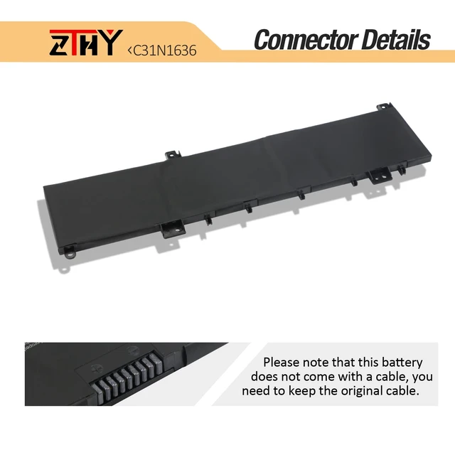 Alt view image 4 of 7 - C31N1636 Battery Replacement for Asus VivoBook Pro 15 N580V N580VD N580VN N580GD NX580V NX580VD X580VD X580VN M580VD M580GD ZenBook Pro UX502VD Laptop Battery N580VD-DM651T 11.49V 47Wh 4165mAh