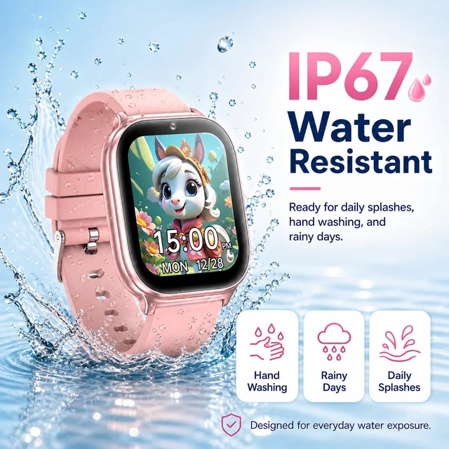 Alt view image 6 of 7 - Kids Smart Watch for Girls Boys Age 5-12, 10 Alarms and Vibration Reminder, App Location Check, 20 Puzzle Games HD Touch Screen Watch with Camera, Music Player, Pedometer, Flashlight, Gift(Pink)