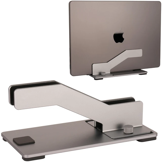 Main image of Adjustable Vertical Laptop Stand, Aluminum Holder for MacBook Laptop CNC aluminum stand with tool-free adjustable width, silicone protection and stable 4mm base for secure, space-saving storage