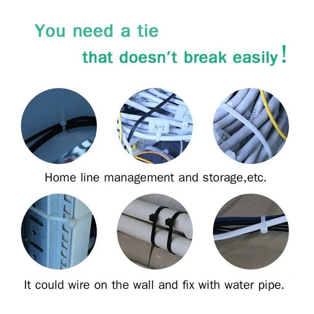 Alt view image 4 of 7 - White Zip Ties 8 Inch 1000 Pack, 40 lbs Nylon Cable Ties, Self Locking UV Resistant Wire Ties for Wreath Crafts, DIY, Decor, Indoor Outdoor, Home and Garden