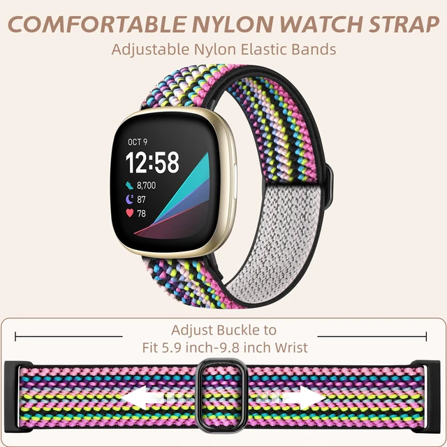 Alt view image 4 of 7 - Stretchy Bands Compatible with Fitbit Versa 4/Sense 2/Sense/Versa 3 Water-Resistant Elastic Soft Nylon Sport Strap Compatible with Fitbit Versa 4 Bands Woman/Sense 2 Bands/Sense/Versa 3,15 Pack