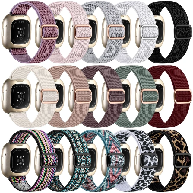 Main image of Stretchy Bands Compatible with Fitbit Versa 4/Sense 2/Sense/Versa 3 Water-Resistant Elastic Soft Nylon Sport Strap Compatible with Fitbit Versa 4 Bands Woman/Sense 2 Bands/Sense/Versa 3,15 Pack
