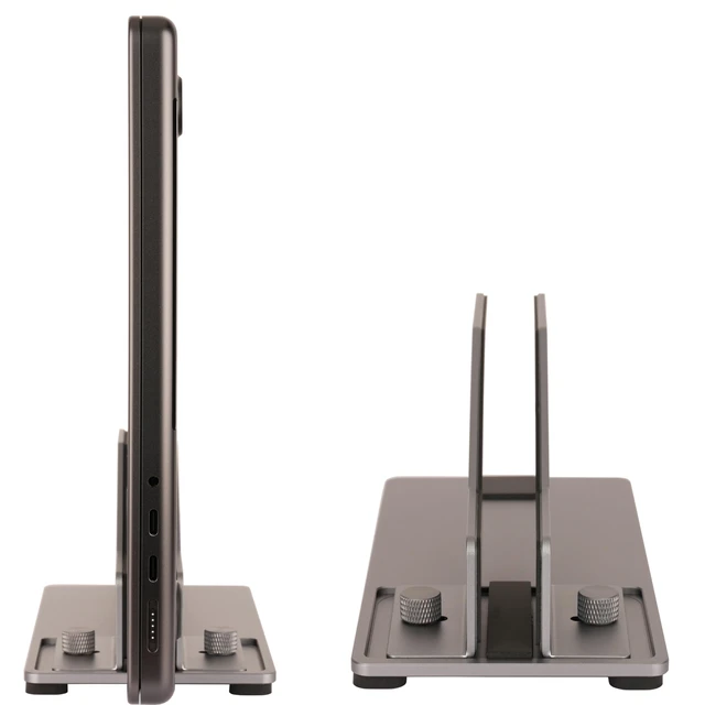 Alt view image 6 of 7 - Adjustable Vertical Laptop Stand, Aluminum Holder for MacBook Laptop CNC aluminum stand with tool-free adjustable width, silicone protection and stable 4mm base for secure, space-saving storage