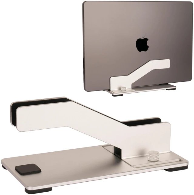 Main image of Adjustable Vertical Laptop Stand, Aluminum Holder for MacBook Laptop CNC aluminum stand with tool-free adjustable width, silicone protection and stable 4mm base for secure, space-saving storage