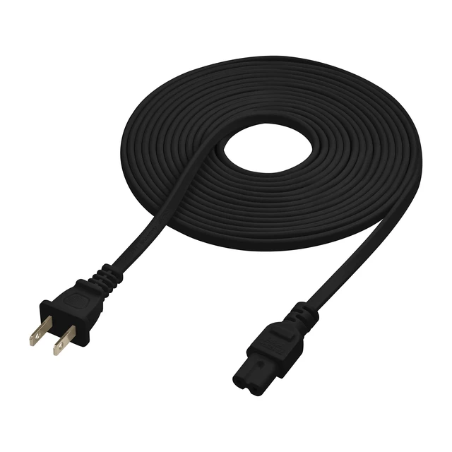 Alt view image 6 of 6 - Extra Long 17-Foot TV Power Cord Compatible with Select Samsung, LG, Sony, Hisense, Xbox, PS5 Electronics and More - 2-Prong AC Wall Plug - 2-Slot Straight Plug (Black, 17-Foot)