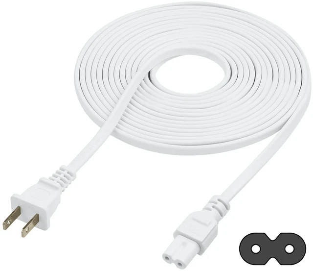 Main image of Extra Long 17-Foot TV Power Cord Compatible with Select Samsung, LG, Sony, Hisense, Xbox, PS5 Electronics and More - 2-Prong AC Wall Plug - 2-Slot Straight Plug (White, 17-Foot)