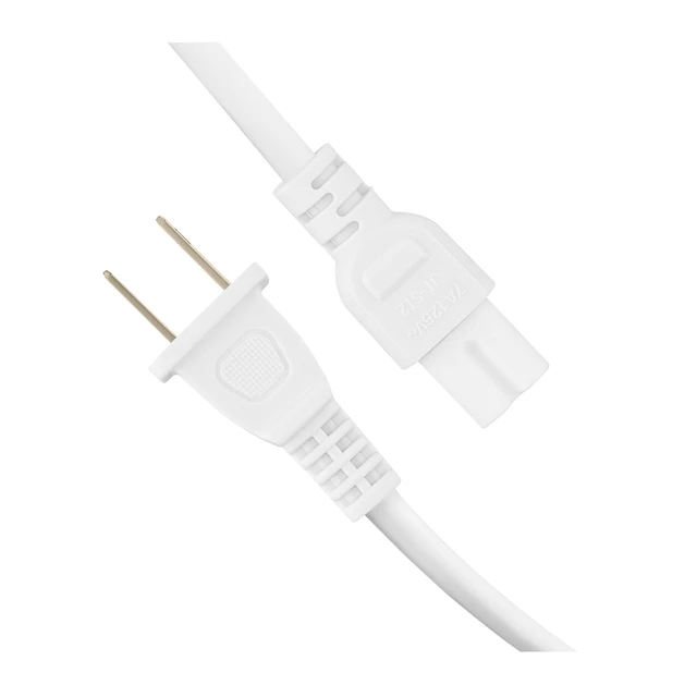 Alt view image 4 of 6 - Extra Long 17-Foot TV Power Cord Compatible with Select Samsung, LG, Sony, Hisense, Xbox, PS5 Electronics and More - 2-Prong AC Wall Plug - 2-Slot Straight Plug (White, 17-Foot)