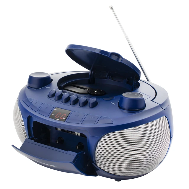Alt view image 3 of 7 - AM/FM Top Loading Cassette CD Player Portable Stereo with Programmable Memory Auxiliary Input, Auto-Stop Deck and LED Display (Blue)