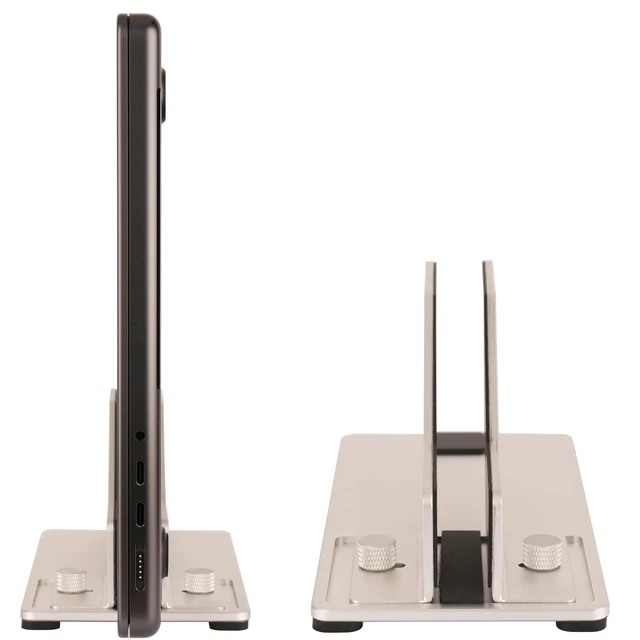 Alt view image 6 of 7 - Adjustable Vertical Laptop Stand, Aluminum Holder for MacBook Laptop CNC aluminum stand with tool-free adjustable width, silicone protection and stable 4mm base for secure, space-saving storage