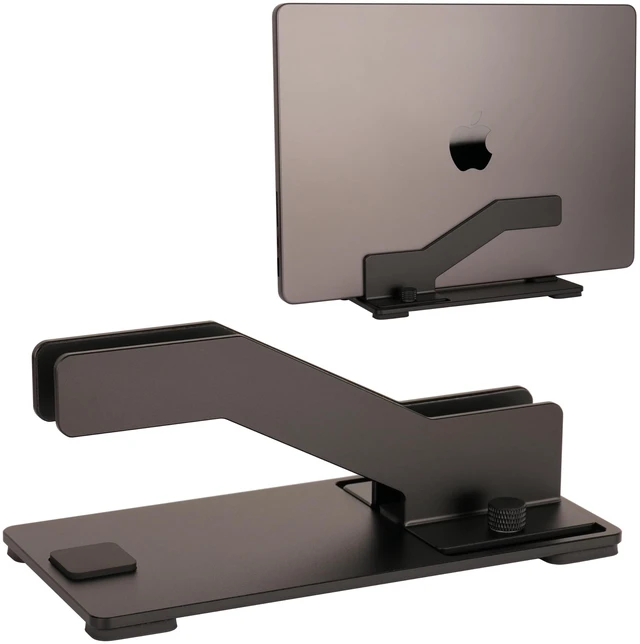 Main image of Adjustable Vertical Laptop Stand, Aluminum Holder for MacBook Laptop CNC aluminum stand with tool-free adjustable width, silicone protection and stable 4mm base for secure, space-saving storage