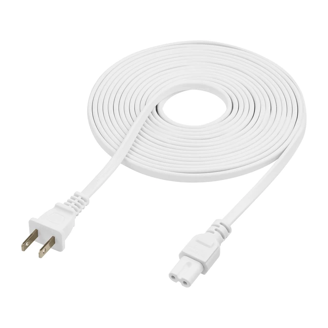 Alt view image 6 of 6 - Extra Long 17-Foot TV Power Cord Compatible with Select Samsung, LG, Sony, Hisense, Xbox, PS5 Electronics and More - 2-Prong AC Wall Plug - 2-Slot Straight Plug (White, 17-Foot)