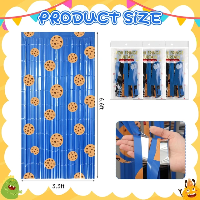 Alt view image 2 of 7 - 3 Pack Cookie Fringe Curtain Backdrop Milk Cookie Party Decoration Cookie Tinsel Foil Fringe Curtains, Baby Shower Decorations, Sesame Party Decorations