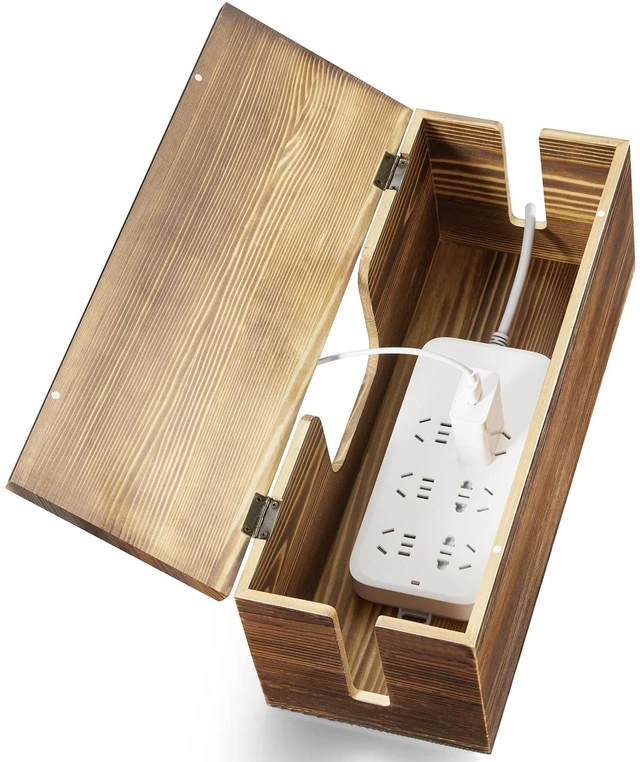 Main image of Large Cable Management Box - Burnt Wood Cable Organizer Box and Floor Cord Covers for Electrical Cord Management - Hide Desk Cord and Floor Cables - Wire Storage and Organization for Cords