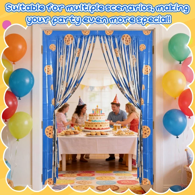 Alt view image 4 of 7 - 3 Pack Cookie Fringe Curtain Backdrop Milk Cookie Party Decoration Cookie Tinsel Foil Fringe Curtains, Baby Shower Decorations, Sesame Party Decorations