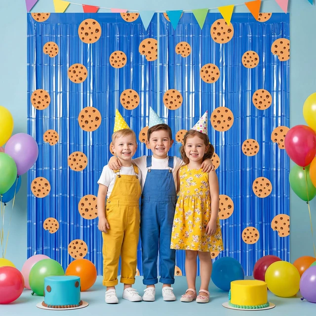 Alt view image 5 of 7 - 3 Pack Cookie Fringe Curtain Backdrop Milk Cookie Party Decoration Cookie Tinsel Foil Fringe Curtains, Baby Shower Decorations, Sesame Party Decorations