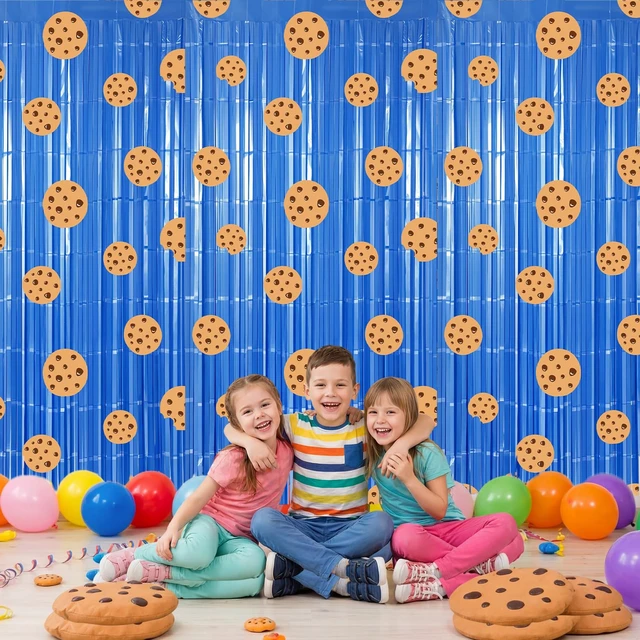 Alt view image 6 of 7 - 3 Pack Cookie Fringe Curtain Backdrop Milk Cookie Party Decoration Cookie Tinsel Foil Fringe Curtains, Baby Shower Decorations, Sesame Party Decorations