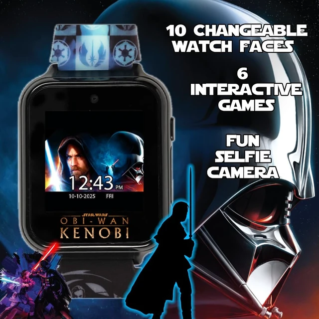 Alt view image 3 of 7 - Star Wars Kids Smartwatch with OBI-Wan Kenobi Design, 10 Clock Faces, Selfie Camera, Voice and Video Recorder, Step Counter, Calculator, Alarm, Fun Games, and 3 Wallpapers Fits Wrists 5.5"-8.0"