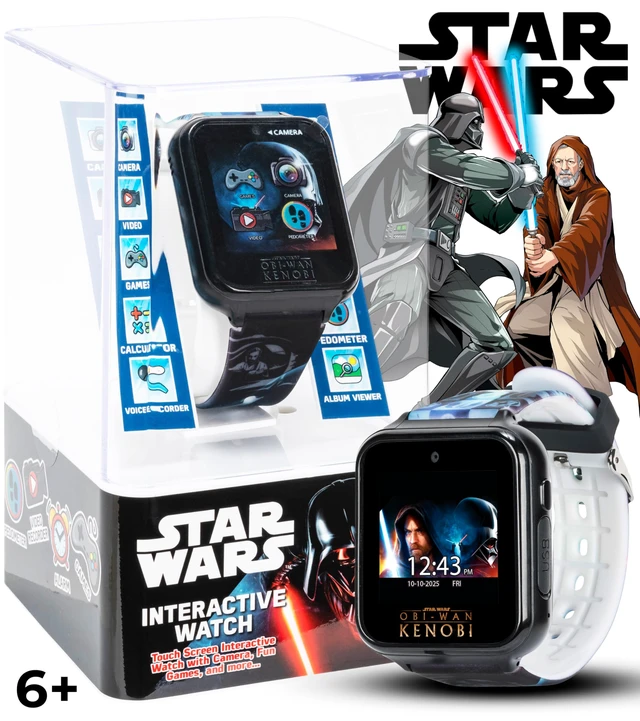 Alt view image 2 of 7 - Star Wars Kids Smartwatch with OBI-Wan Kenobi Design, 10 Clock Faces, Selfie Camera, Voice and Video Recorder, Step Counter, Calculator, Alarm, Fun Games, and 3 Wallpapers Fits Wrists 5.5"-8.0"