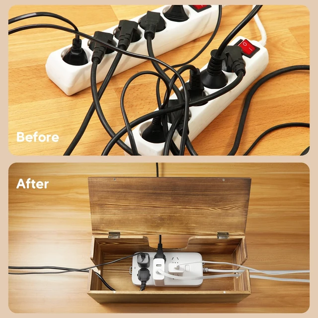 Alt view image 5 of 7 - Large Cable Management Box - Burnt Wood Cable Organizer Box and Floor Cord Covers for Electrical Cord Management - Hide Desk Cord and Floor Cables - Wire Storage and Organization for Cords