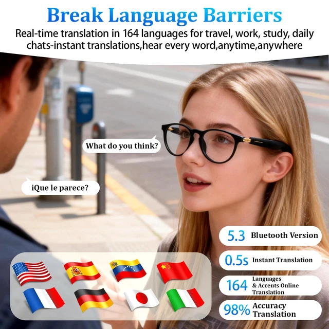 Alt view image 2 of 7 - AI Smart Glasses with Chat GPT, Bluetooth Glasses with Translator 164 Languages, AI Assistant & Meeting Assistant, Music Playback & Hands-Free Calling, Color-Change Lens, for Men and Women