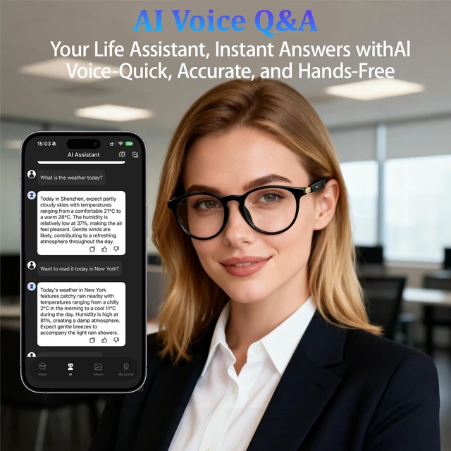 Alt view image 4 of 7 - AI Smart Glasses with Chat GPT, Bluetooth Glasses with Translator 164 Languages, AI Assistant & Meeting Assistant, Music Playback & Hands-Free Calling, Color-Change Lens, for Men and Women