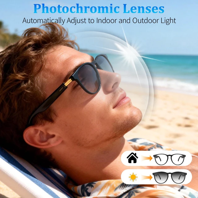 Alt view image 5 of 7 - AI Smart Glasses with Chat GPT, Bluetooth Glasses with Translator 164 Languages, AI Assistant & Meeting Assistant, Music Playback & Hands-Free Calling, Color-Change Lens, for Men and Women