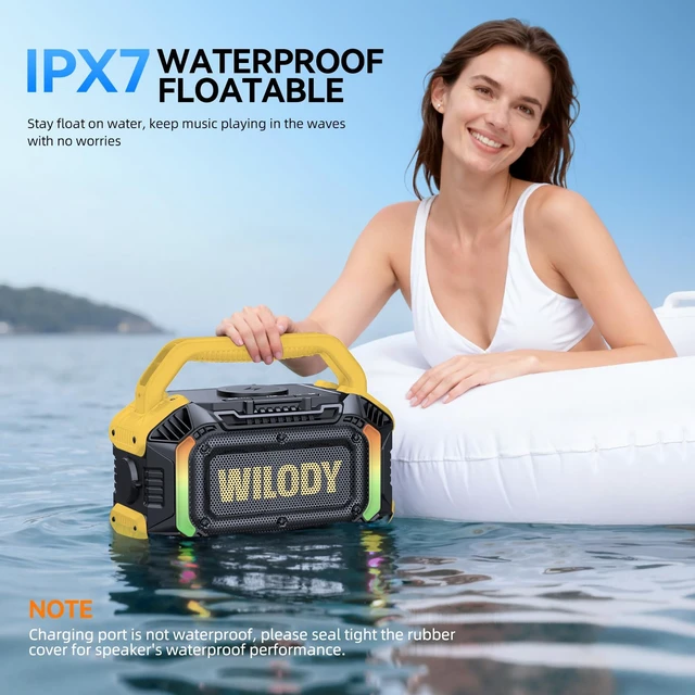 Alt view image 4 of 7 - Speakers Bluetooth Wireless, 100W Loud Outdoor Speaker With Bass, IPX7 Waterproof Floatable, 20H Playtime, Wireless Charge, TWS, RGB Light, Portable Speaker for Work, Garage, Outdoor (L-Yellow)