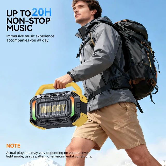 Alt view image 5 of 7 - Speakers Bluetooth Wireless, 100W Loud Outdoor Speaker With Bass, IPX7 Waterproof Floatable, 20H Playtime, Wireless Charge, TWS, RGB Light, Portable Speaker for Work, Garage, Outdoor (L-Yellow)