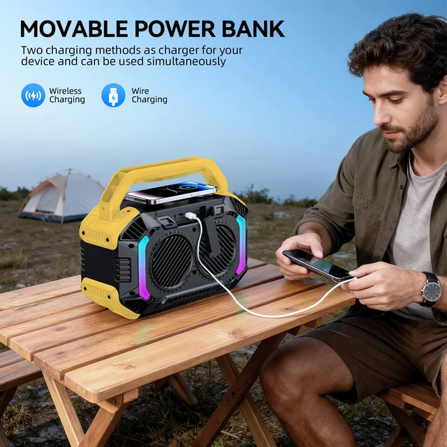 Alt view image 7 of 7 - Speakers Bluetooth Wireless, 100W Loud Outdoor Speaker With Bass, IPX7 Waterproof Floatable, 20H Playtime, Wireless Charge, TWS, RGB Light, Portable Speaker for Work, Garage, Outdoor (L-Yellow)