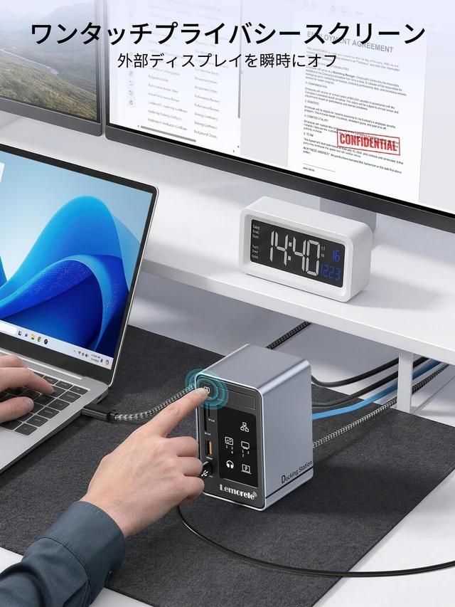 Alt view image 3 of 7 - Aluminum USB C Docking Station 2HDMI DP 4K 100W Gigabit LAN Hub USB3.2 10Gbps 3USB-A+USB-C Ports, SD/MicroSD reader, 3.5mm jack, LED indicator, touch screen-off key, multi-system compatible