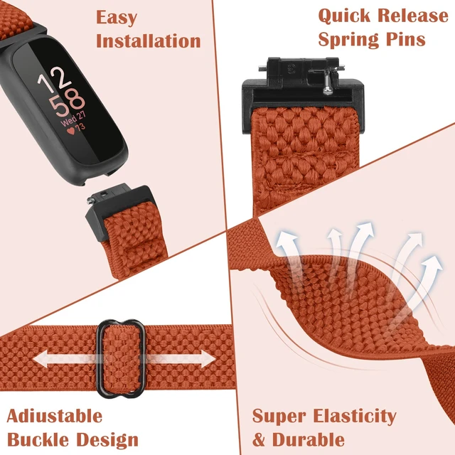 Alt view image 3 of 7 - Compatible with Fitbit Inspire 3/Inpsire 2/Inspire/Inpsire HR/Ace 2/Ace 3 Watch Bands, Elastic Adjustable Replacement Wristband Women Men Stretchy Soft Sport Nylon Loop Straps