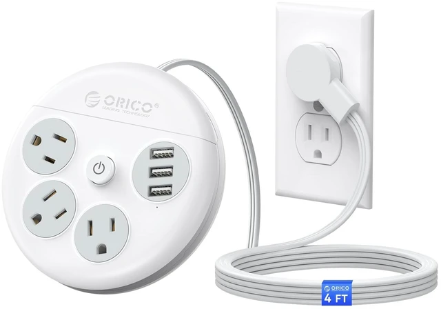 Main image of Travel Power Strip, 4Ft 45° Flat Plug Extension Cord with 3 AC Outlets and 3 USB-A Charging Ports, Non-Surge Protector Essential for Cruise/Home/Office, White