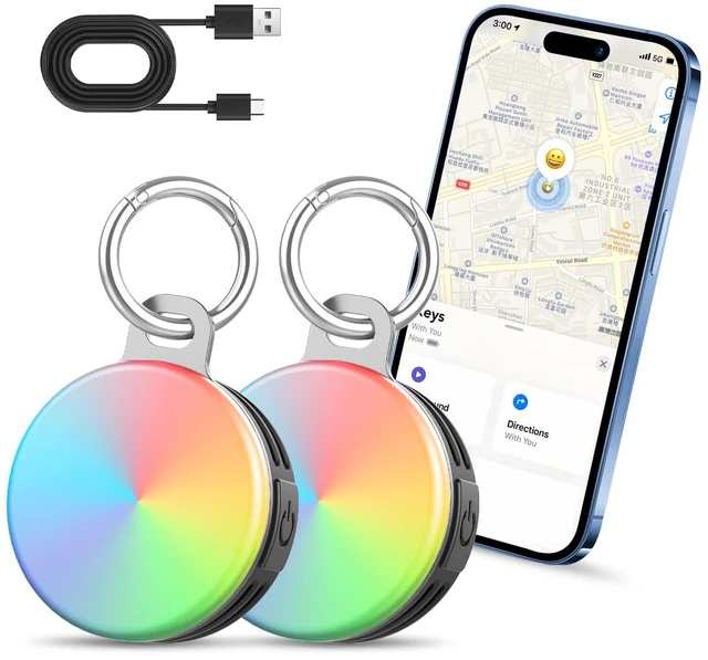 Main image of 2-in-1 Air Tracker Tags-2Pack, Bluetooth Tracker Works with Apple Find My APP (iOS Only), 4 Modes LED Light Item Finder for Night Walking/Cycling, USB-C, Item Locator for Luggage/Keys/Suitcase