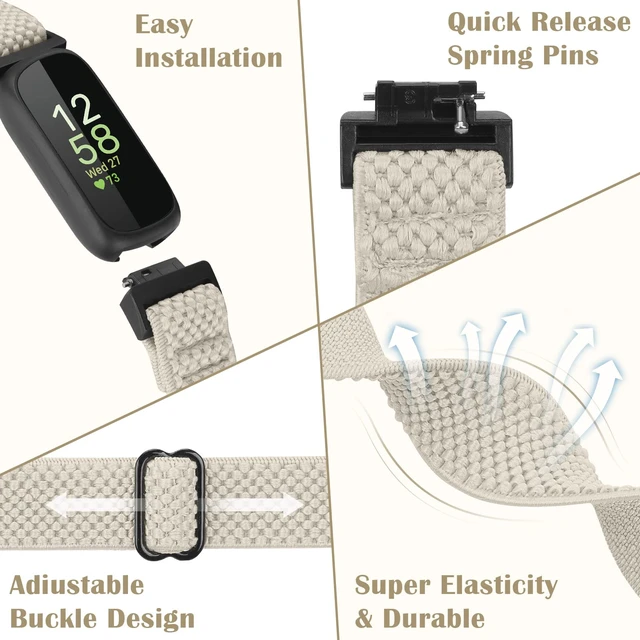 Alt view image 4 of 7 - Compatible with Fitbit Inspire 3/Inpsire 2/Inspire/Inpsire HR/Ace 2/Ace 3 Watch Bands, Elastic Adjustable Replacement Wristband Women Men Stretchy Soft Sport Nylon Loop Straps