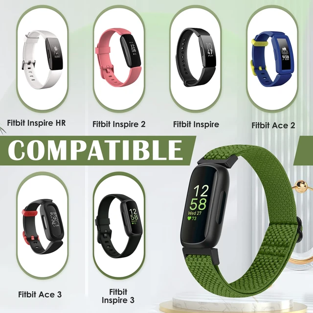 Alt view image 2 of 7 - Compatible with Fitbit Inspire 3/Inpsire 2/Inspire/Inpsire HR/Ace 2/Ace 3 Watch Bands, Elastic Adjustable Replacement Wristband Women Men Stretchy Soft Sport Nylon Loop Straps
