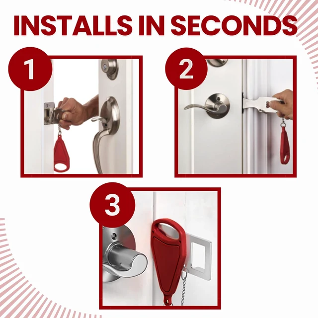 Alt view image 2 of 7 - Portable Door Lock + Door Stop Alarm Set Travel Safety Kit for Hotel Rooms, Home, Dorms & Apartments (Red, 2-Pack - 2 Locks + 2 Alarms)