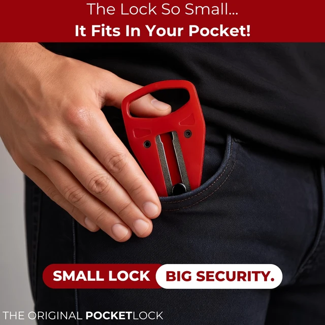 Alt view image 6 of 7 - Portable Door Lock + Door Stop Alarm Set Travel Safety Kit for Hotel Rooms, Home, Dorms & Apartments (Red, 2-Pack - 2 Locks + 2 Alarms)