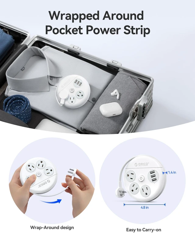 Alt view image 2 of 7 - Travel Power Strip, 4Ft 45° Flat Plug Extension Cord with 3 AC Outlets and 3 USB-A Charging Ports, Non-Surge Protector Essential for Cruise/Home/Office, White