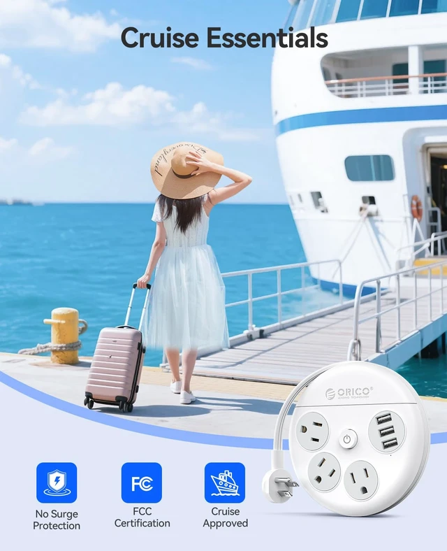 Alt view image 6 of 7 - Travel Power Strip, 4Ft 45° Flat Plug Extension Cord with 3 AC Outlets and 3 USB-A Charging Ports, Non-Surge Protector Essential for Cruise/Home/Office, White