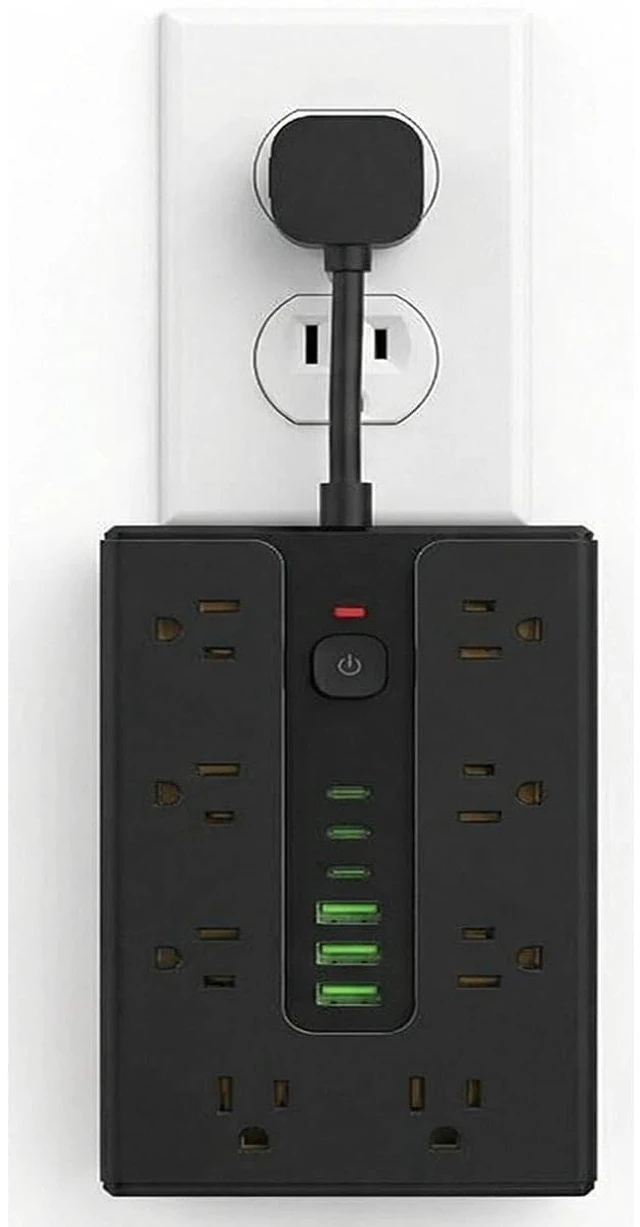 Main image of Power Board Surge Protector with 16 sockets, Equipped with 3 USB A and 3 USB C Ports, Suitable for Various Devices, Including Home, Office, and Dormitory (black0.3FT)