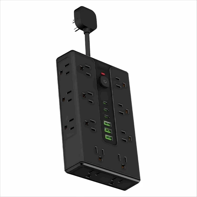 Alt view image 2 of 5 - Power Board Surge Protector with 16 sockets, Equipped with 3 USB A and 3 USB C Ports, Suitable for Various Devices, Including Home, Office, and Dormitory (black0.3FT)