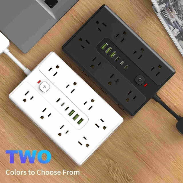 Alt view image 3 of 5 - Power Board Surge Protector with 16 sockets, Equipped with 3 USB A and 3 USB C Ports, Suitable for Various Devices, Including Home, Office, and Dormitory (black0.3FT)