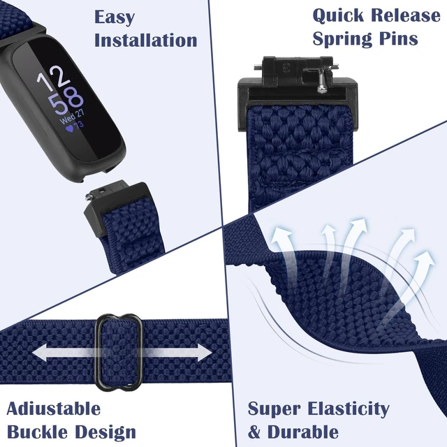 Alt view image 3 of 7 - Compatible with Fitbit Inspire 3/Inpsire 2/Inspire/Inpsire HR/Ace 2/Ace 3 Watch Bands, Elastic Adjustable Replacement Wristband Women Men Stretchy Soft Sport Nylon Loop Straps