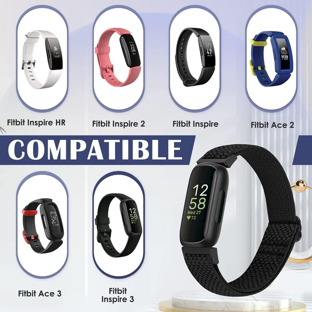 Alt view image 2 of 7 - Compatible with Fitbit Inspire 3/Inpsire 2/Inspire/Inpsire HR/Ace 2/Ace 3 Watch Bands, Elastic Adjustable Replacement Wristband Women Men Stretchy Soft Sport Nylon Loop Straps